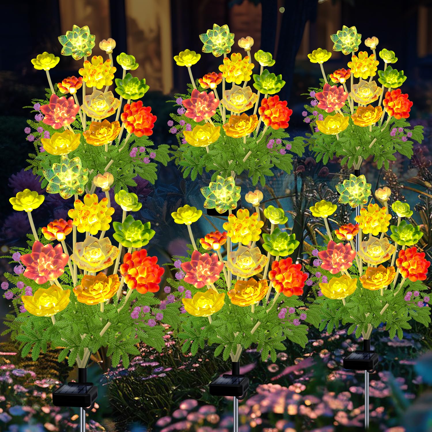 ZFNN 6 Pack Solar Succulent Lights