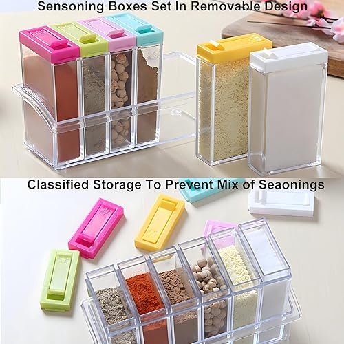 Miniatura 3 de Anberky - Juego de 12 tarros coloridos para especias y salero y pimentero, juego de condimentos, estuche dispensador de especias de plástico,