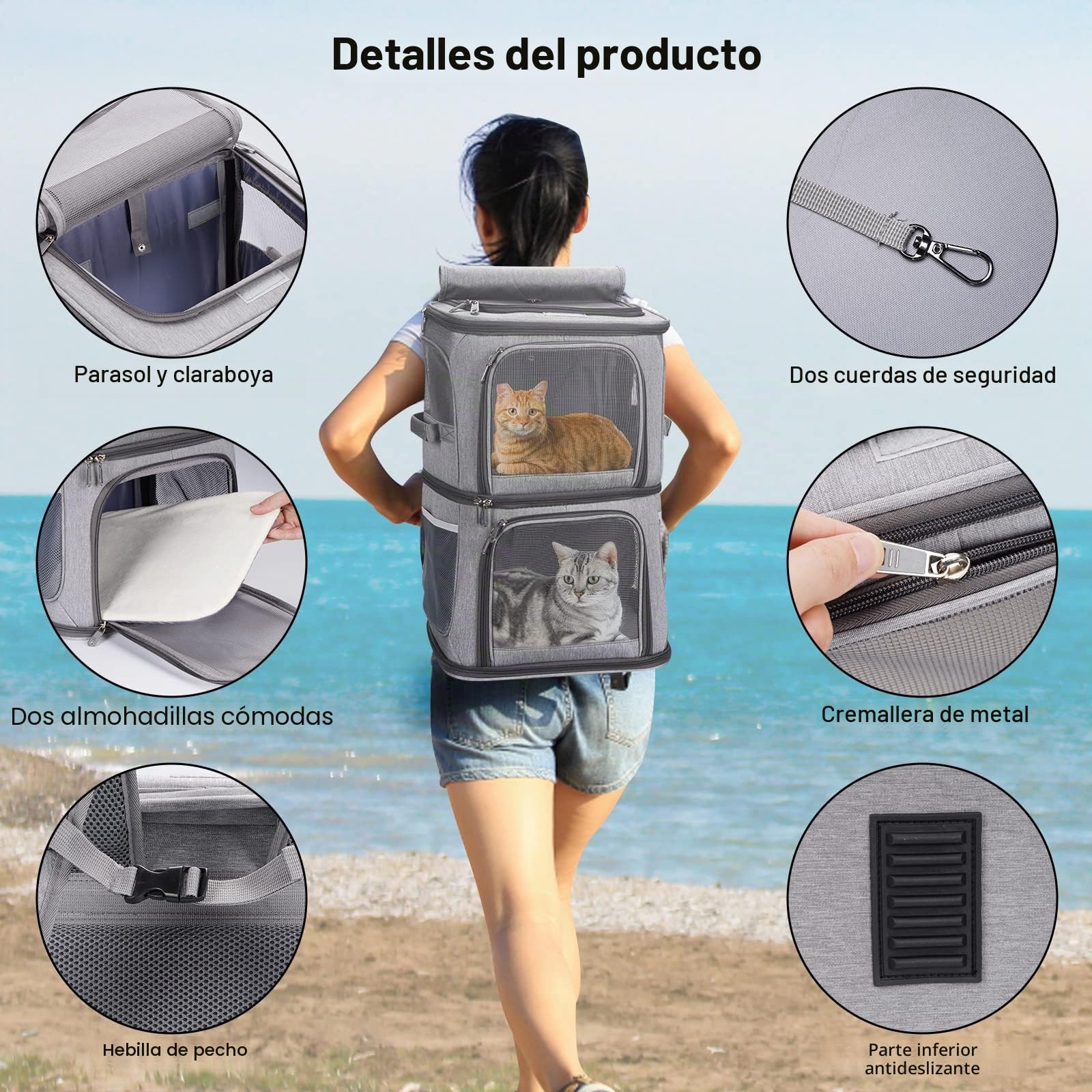 Mochila transportadora Doble 2 en 1 para Gatos y Perros pequeños, transportador de Viaje portátil para Mascotas, diseño súper ventilado, Ideal para Viajes/Senderismo/Camping, tamaño Grande,