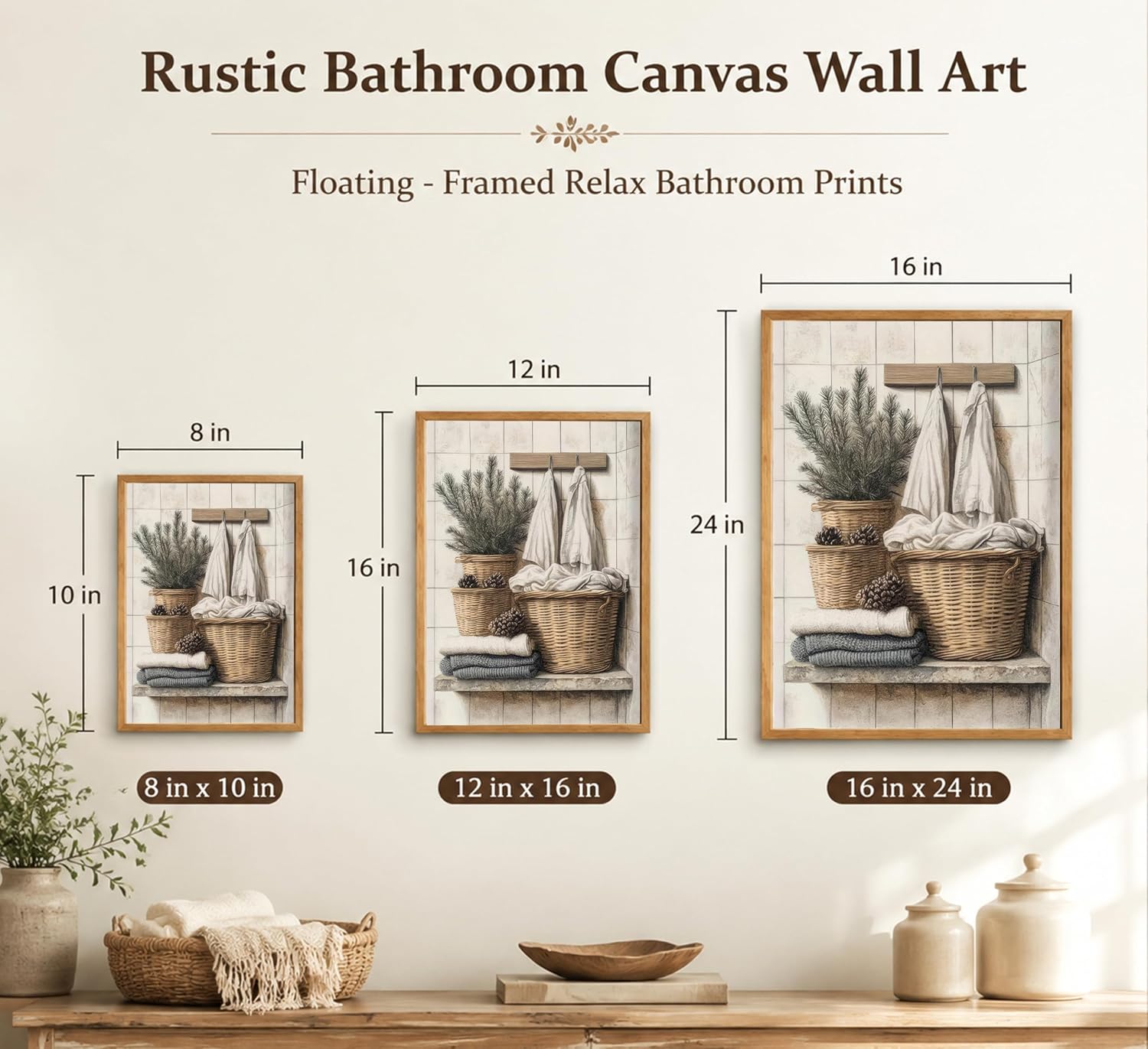 Floating Framed Farmhouse Bathroom Canvas Wall Art, Rustic Neutral Decor image 4
