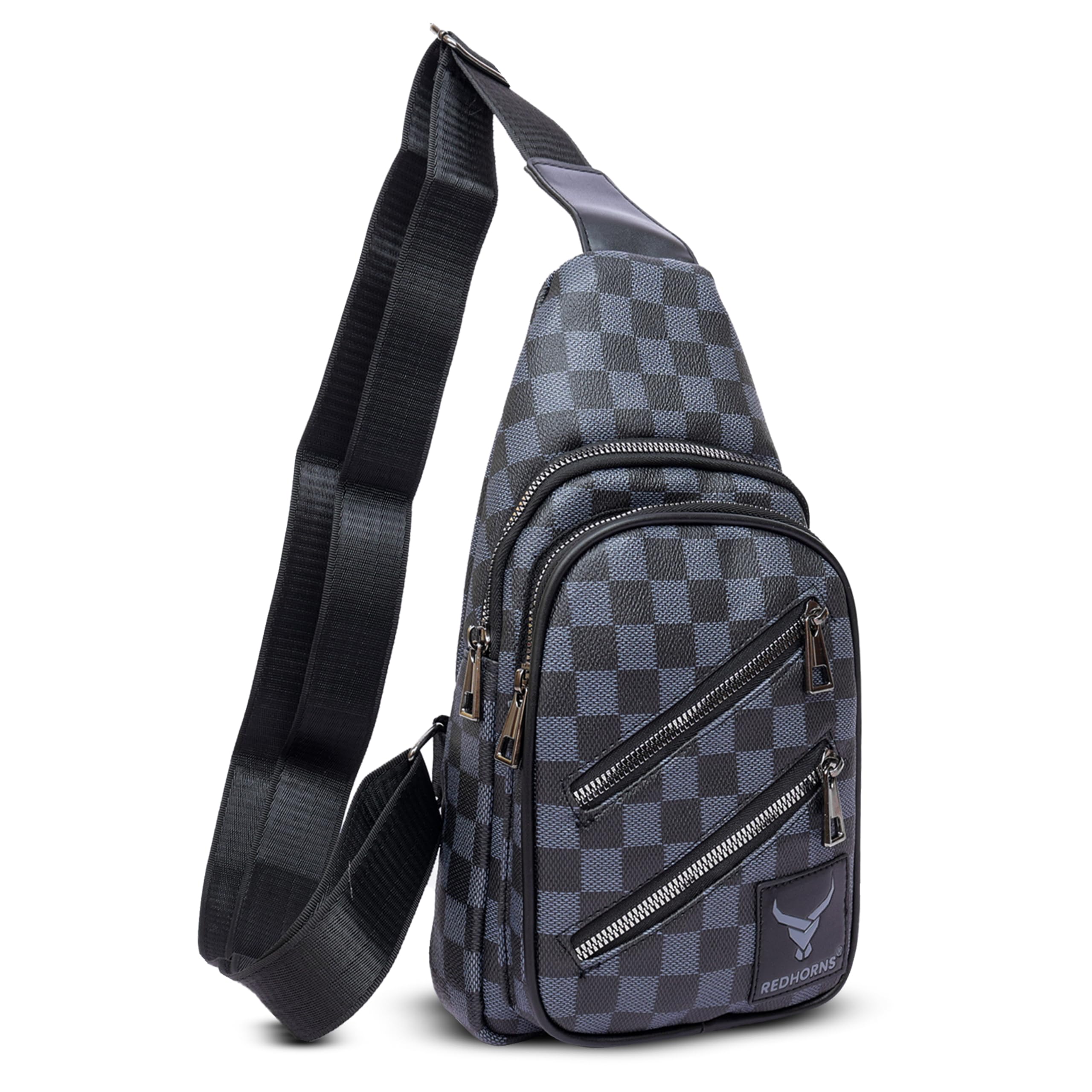 REDHORNS Faux Leather Printed Crossbody Chest Bag for Men and Women Plaid Design Fashion Sling Bag With Adjustable Shoulder Strap, Multipurpose Backpack with 4 Zipper Pockets (Grey) (B0CZLFYK6S) Amazon Price History, Amazon Price Tracker