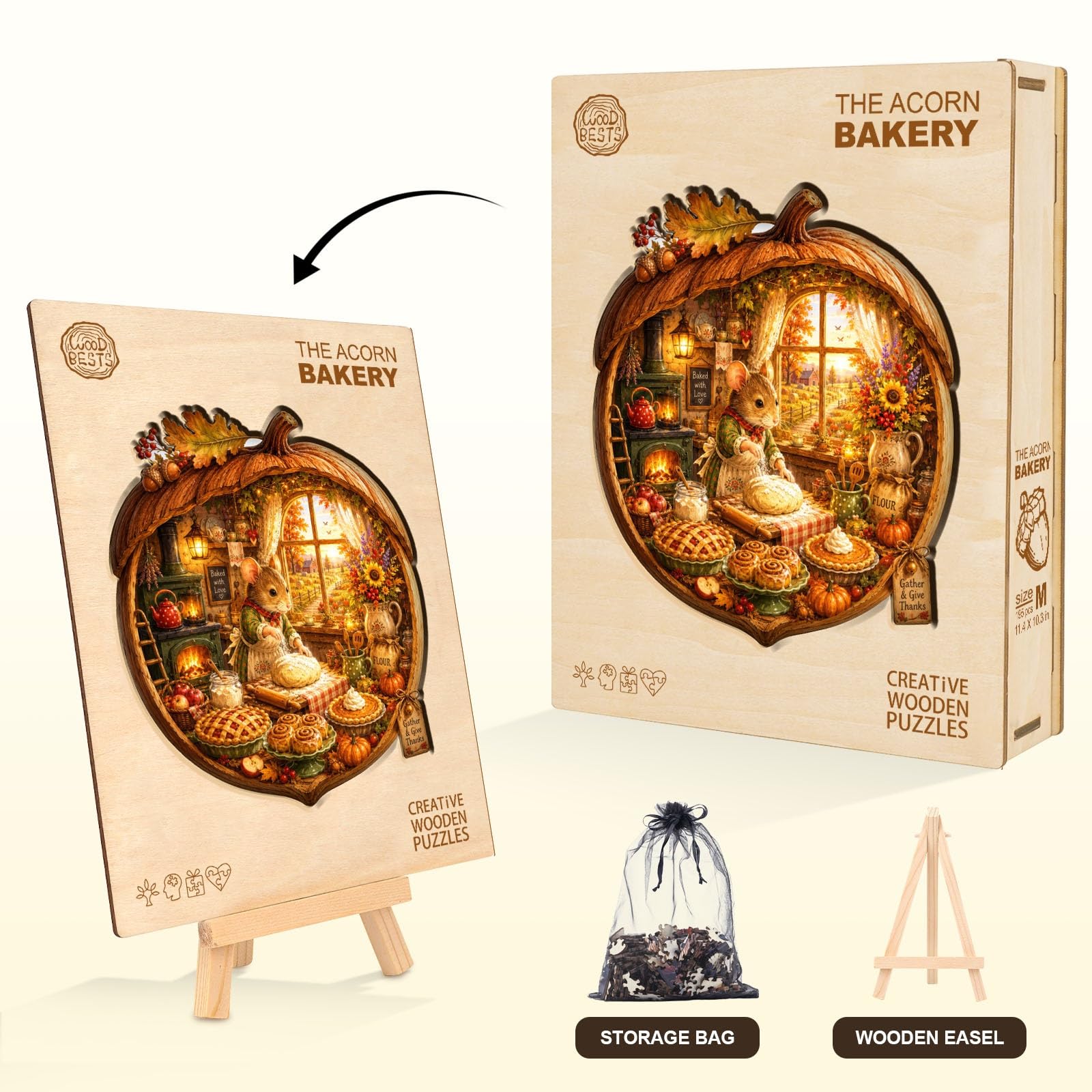 Holzpuzzles für Erwachsene – 34 × 30 cm Puzzle mit Eichel-Bäckerei | 265-teilige Puzzles, ideale Geschenke zum Geburtstag, Weihnachten und Dankeschön für Damen, Herren und Puzzleliebhaber