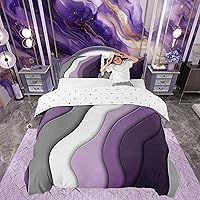 Vista 55 de Funda de edredón abstracta de color negro y morado, tamaño Queen, funda de edredón de geometría moderna con 2 fundas de almohada para adolescentes