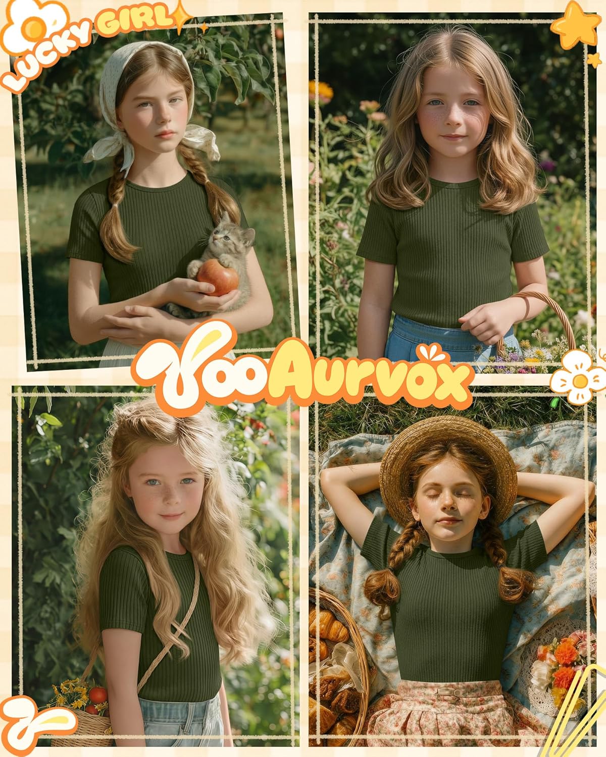 Girls' Ribbed Knit T-Shirt Short Sleeve Crew Neck Top Soft Slim Fit Shirt Kids Casual Basic Tee Summer Trendy - Image 2