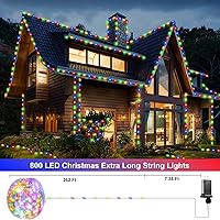 Vista 2 de Luces de Navidad de 262 pies, 800 luces LED para exteriores, alambre transparente para árbol de Navidad con 8 modos impermeables, tira de luces