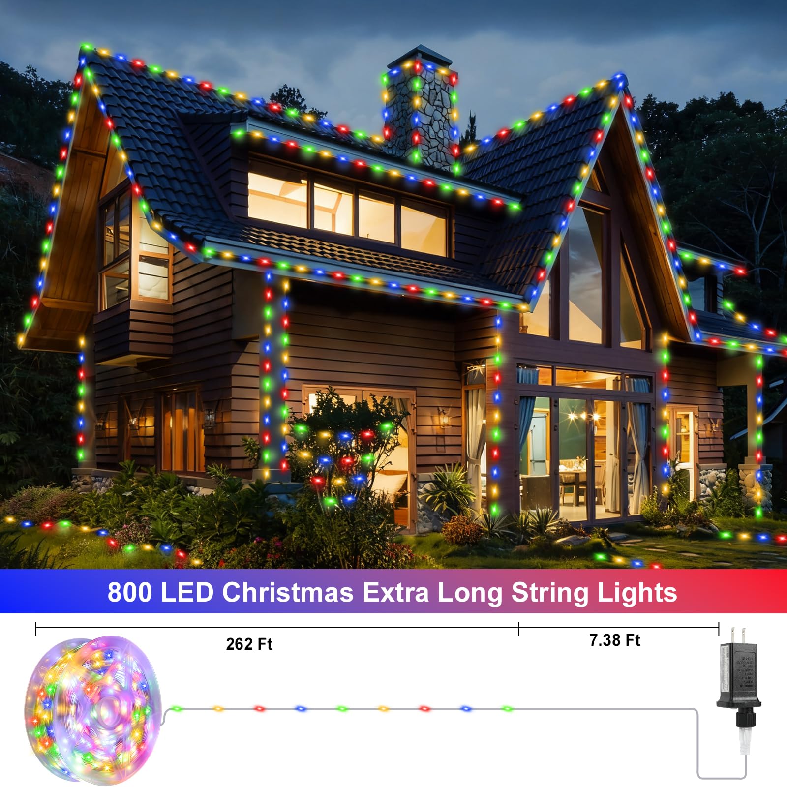 Luces de Navidad de 328 pies con 1000 luces LED para exteriores, alambre transparente, luces de árbol de Navidad con 8 modos impermeables, cadena de luces enchufables para exteriores, interiores