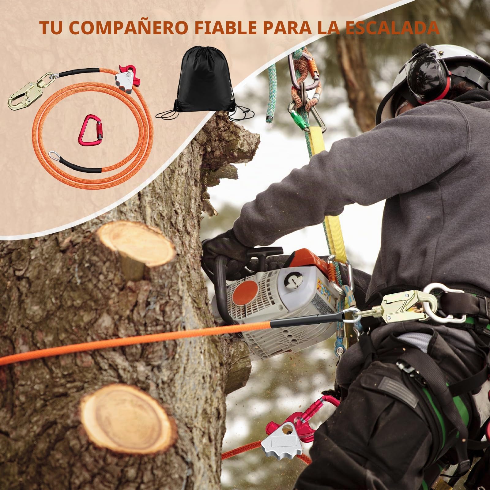 Flip Line Kits con núcleo de cuerda de acero, cordón de acero con mosquetón de triple cierre, cuerda de escalada ajustable para trepar árboles, podadores de árboles, protección contra caídas