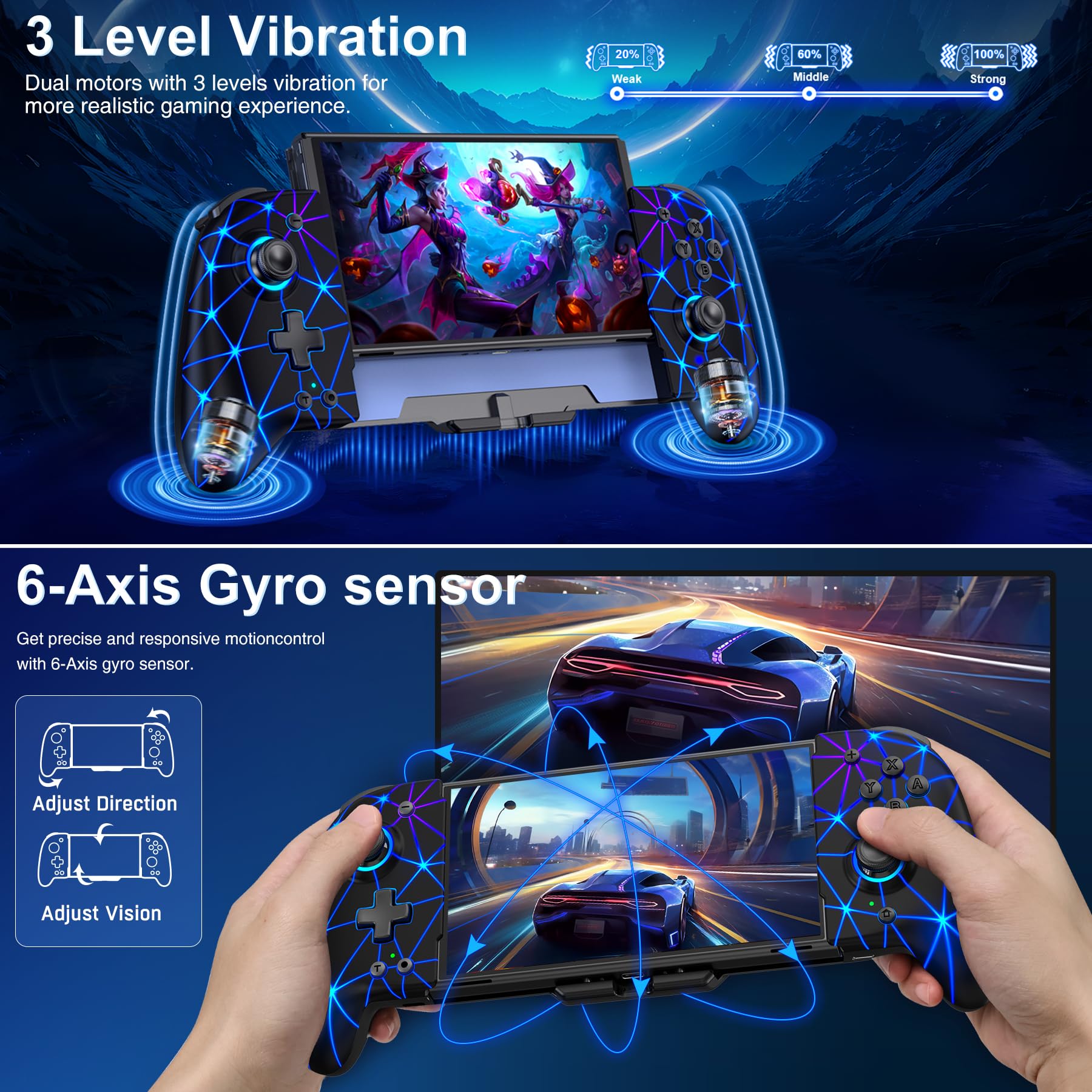 GAMSINGY Handheld Switch Controller, Switch Controller Griffe mit 4xSpiele Karten Slots, Switch Spiele Zubehör für Switch/OLED Konsolen
