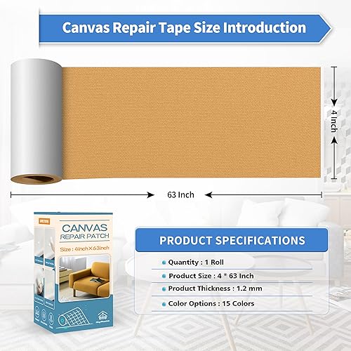 Miniatura 4 de KING MOUNTAIN Cinta de reparación de lona, parche para equipos para exteriores, 4 x 63 pulgadas, impermeable, autoadhesiva para reparar cubiertas