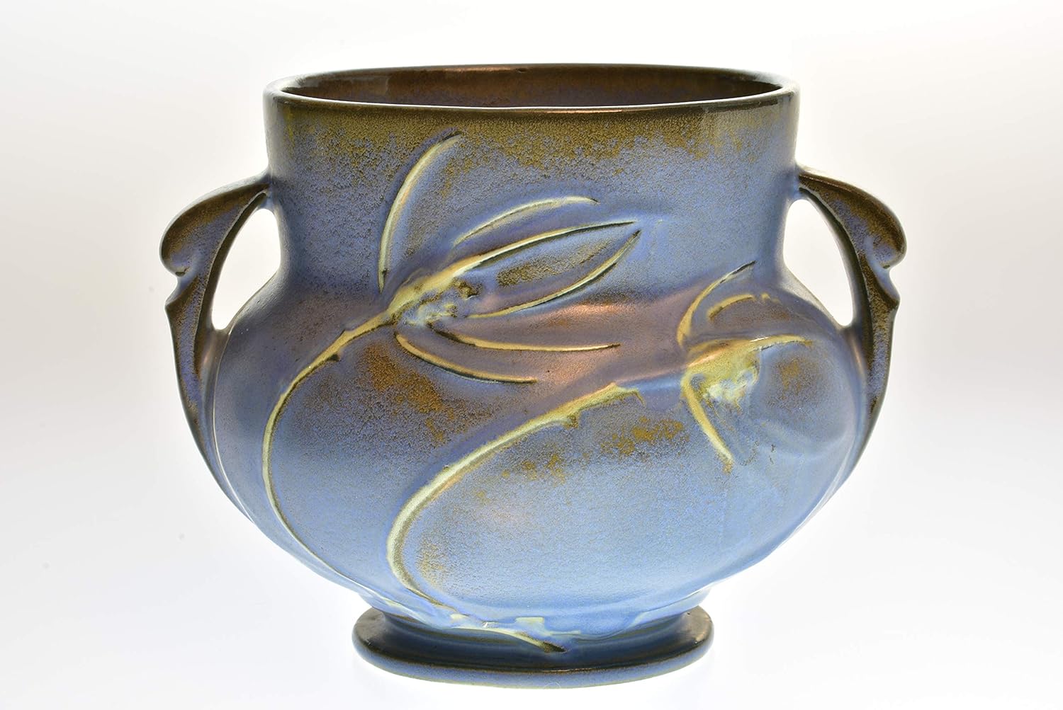 Roseville Pottery 1928 Blue Crystalline Teasel Round Vase