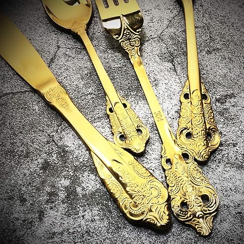 Miniatura 7 de Gugrida Juego de cubiertos dorados, 4 piezas, acero inoxidable 304, utensilios de cocina, juego de cubiertos para 1, juego de cubiertos con acabado