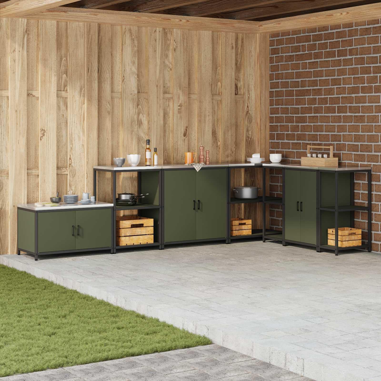 Scaffale da Cucina HATTEM in Acciaio Verde Oliva 60x50x92 cm