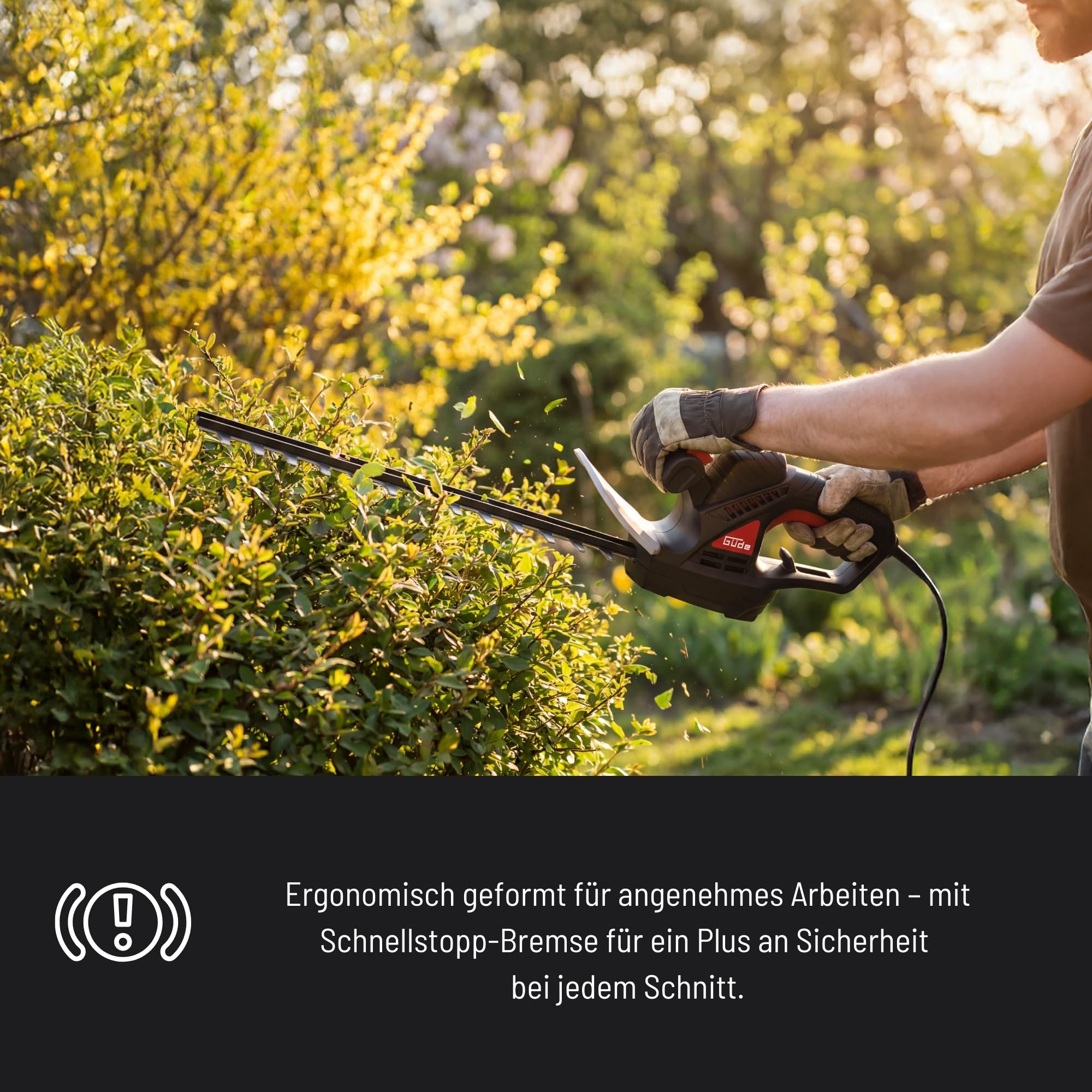 Güde GEH 510-500 Elektro-Heckenschere - 230 Volt, 500 Watt Motorleistung, 45,7 Zentimeter Schnittlänge, 1,6 Zentimeter Schnittstärke, Elektrische Schnellstopp-Bremse, Ergonomisches Design