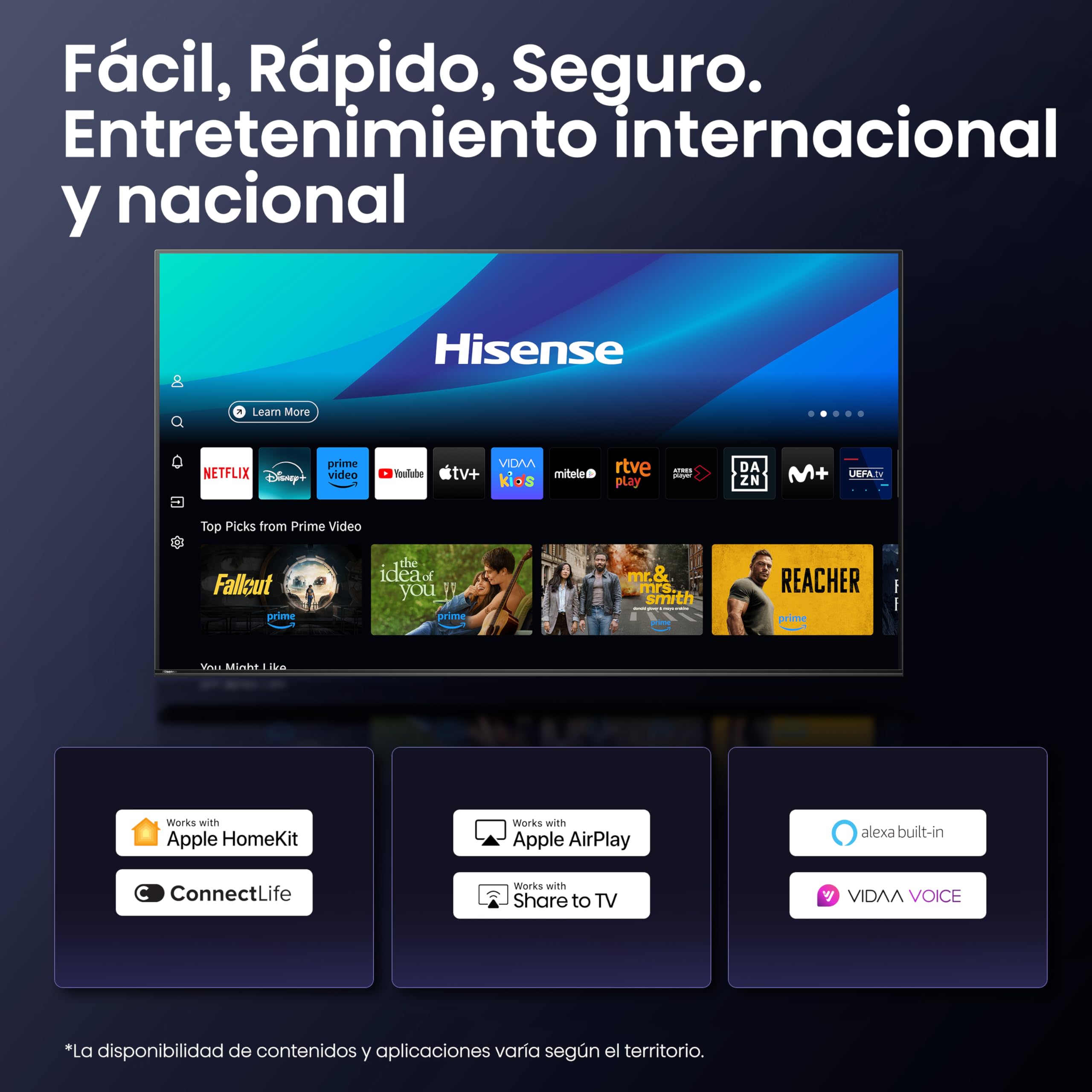 Hisense 65E7Q Pro - QLED Smart TV, Gaming TV, Modo Juego Pro 144Hz, AMD Freesync Premium Pro, Dolby Vision IQ + Dolby Atmos, Hi-Concerto, Procesador Hi-View Engine