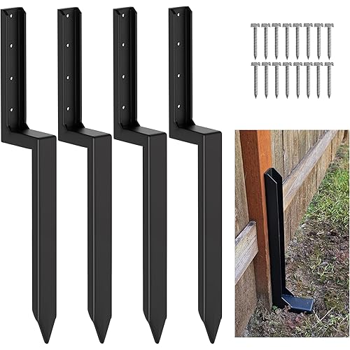 Fence Post Repair Kit, Heavy Duty 11-Gauge Steel Stakes (5.47lbs Each) with Stainless Steel Hardware, Ground Anchor Support & Stabilizer for Repairing Leaning, Broken, Wobbly Wood Fences