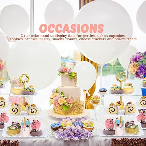 Miniatura 7 de 6 juegos de 3 niveles de plástico para cupcakes, soporte de plástico blanco para servir cupcakes, mesa de postre, mini pastel, frutas, aperitivos,