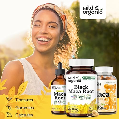 Miniatura 6 de Wild & Organic Cápsulas de raíz de maca negra, 60 unidades, suplemento de apoyo a la salud general