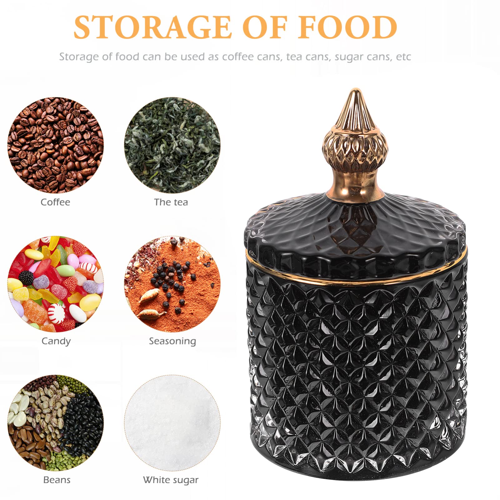Garneck Glas Vorratsdose mit Deckel Schwarz Bonboniere Süßigkeiten Dose Schmuckdose Zuckerdose Wattepadspender Schmuck Perlen Candy Schokolade Aufbewahrung Multifunktional Organizer