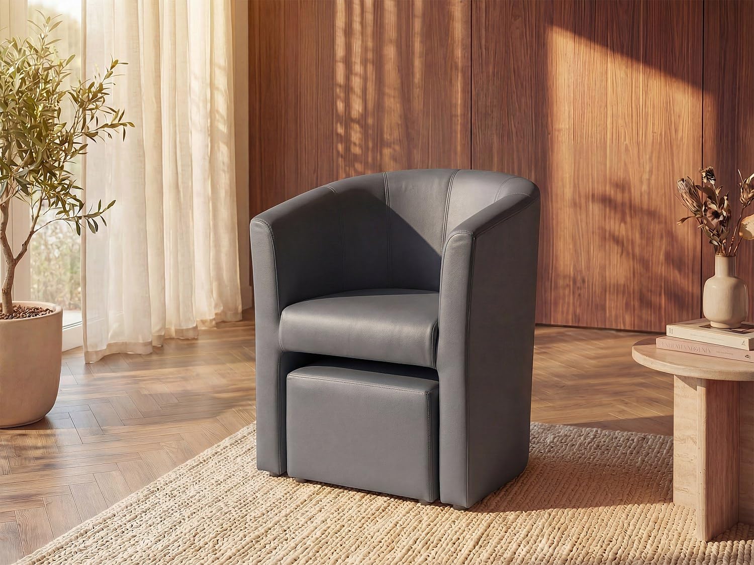 Vente-unique - Fauteuil Cabriolet et Pouf en Simili Gris Jovana
