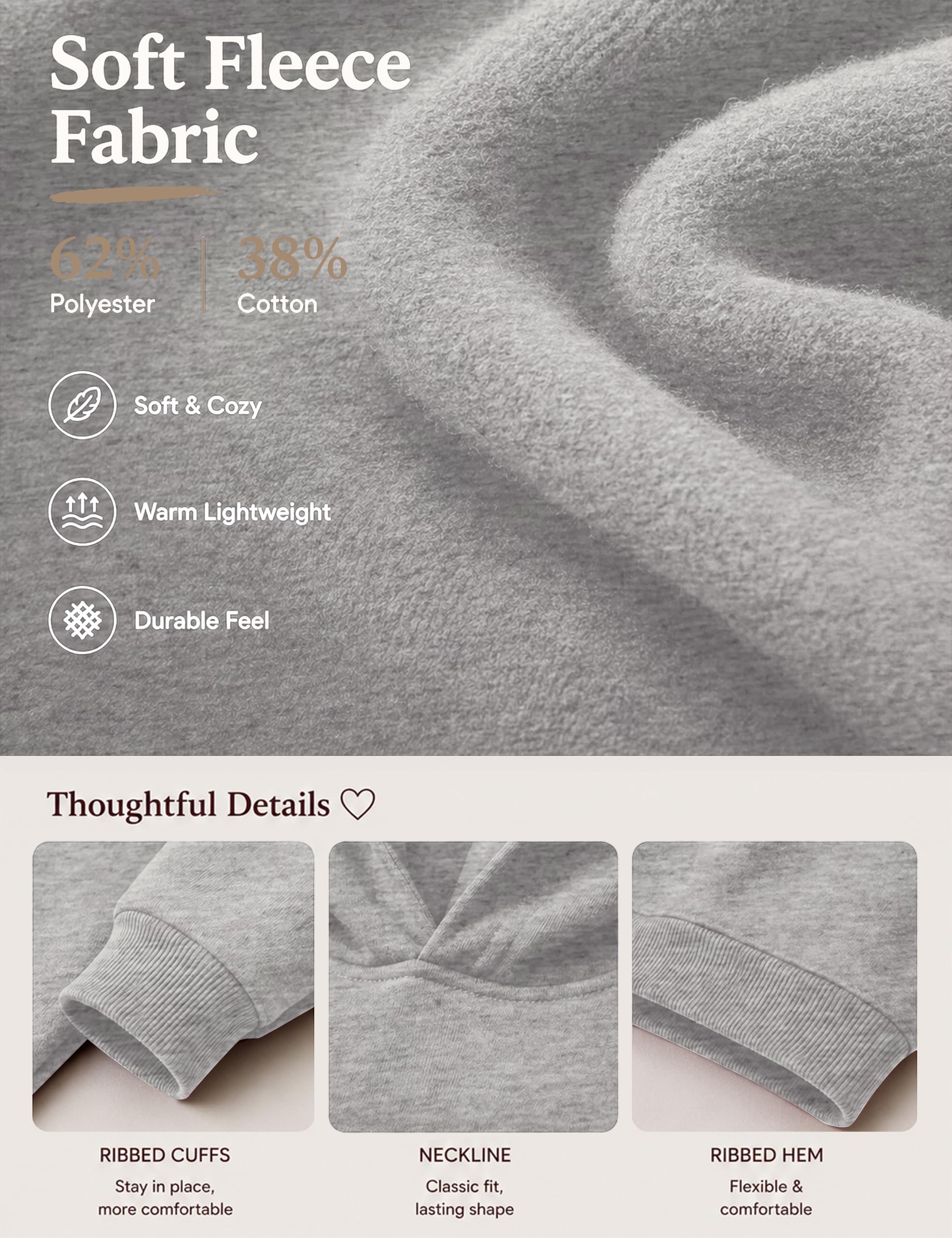 Lauweion Damen-Kapuzenpullover aus Fleece, langärmlig, mit Kängurutasche, fallende Schultern