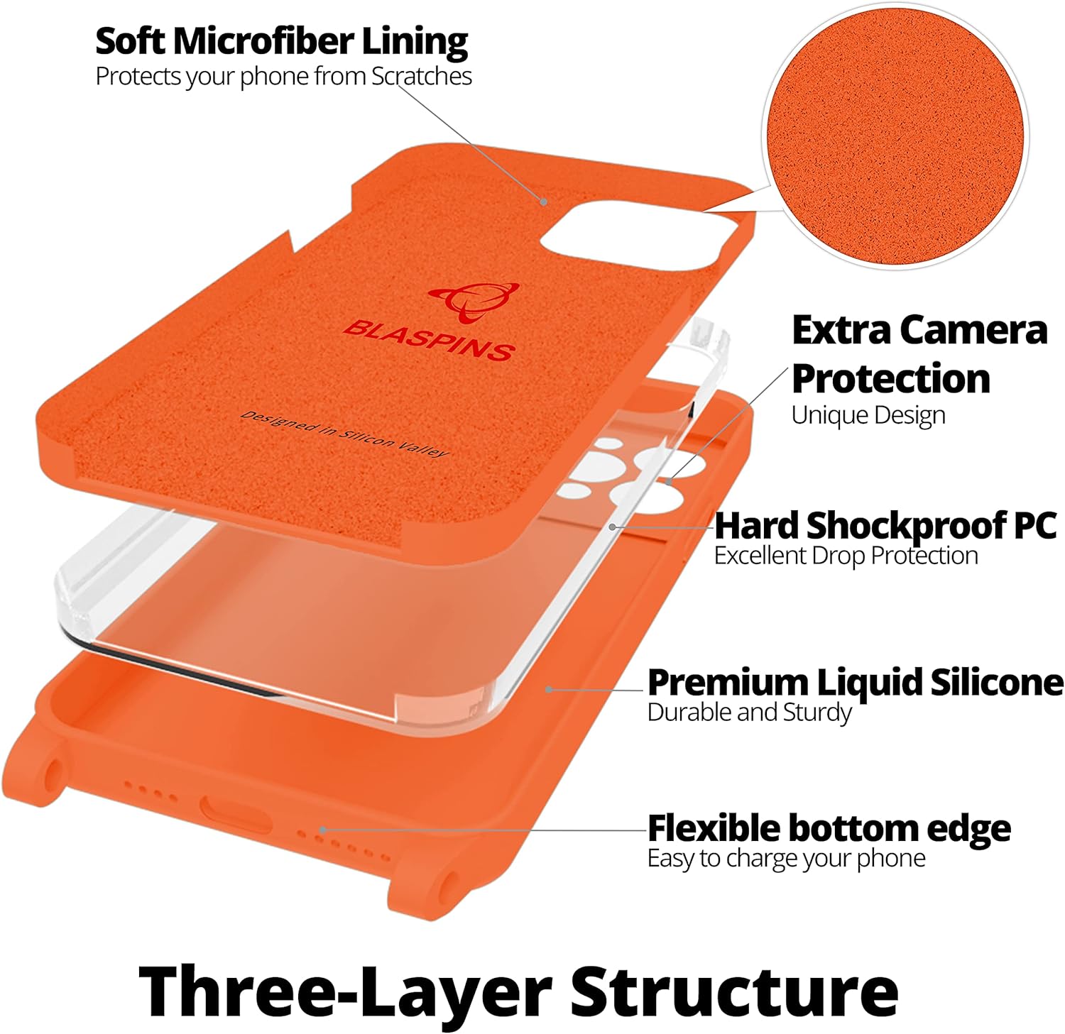 Blaspins Crossbody Lanyard Strap Case for iPhone 14 Pro, Neck Cross Body, Adjustable Holder Removable, Drop Protection Shockproof, Hands-Free Silicone Case 6.1 inch, 150 cm Strap, iP14Pro - Orange - Image 6