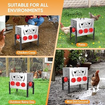 TGEYD 50LB Large Automatic Chicken Feeder 8 Feeding Ports, No-Waste Poultry Feeder, with Adjustable Legs & Locking Lid