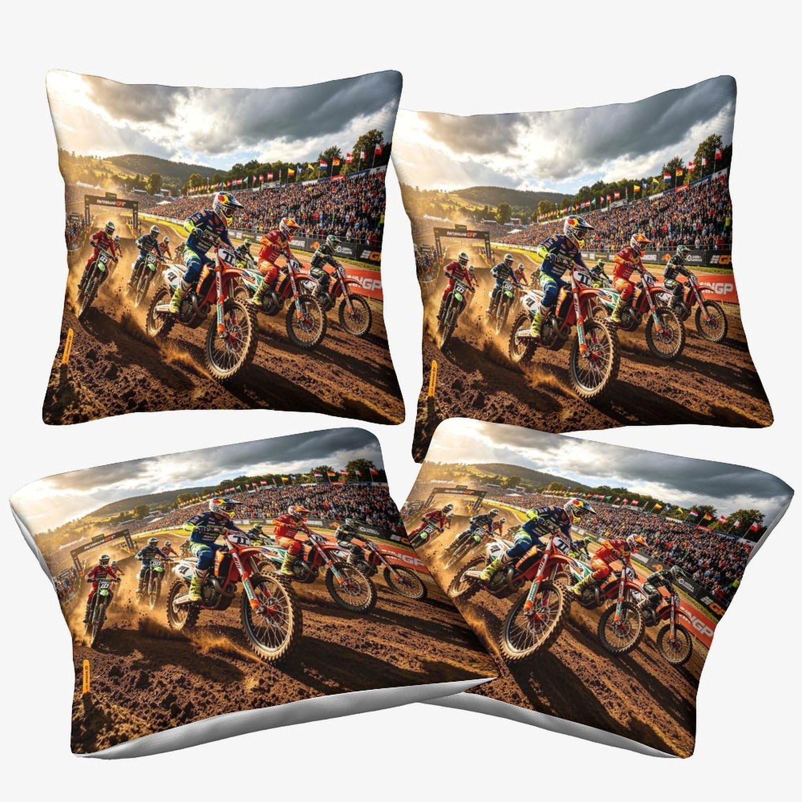 Dafufbw Men's Dirt Bike Cushion Cover Throw Pillow Covers, Motorcycle Race Pillow Case For Wo Decorative Home Sofa Chair Couch 40X40cm, 4Pcs
