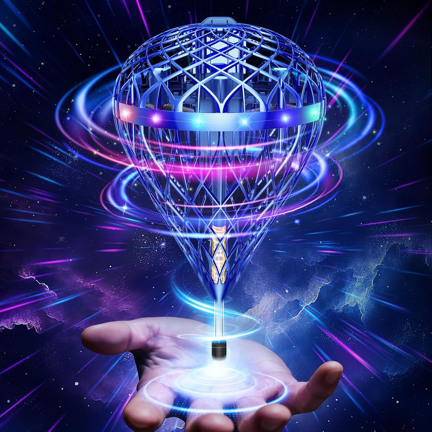 Flystars Flying Bouncing Toys, Next-Gen Pro 2025 Cosmic Globe Flying Orb Ball Motion-Control Hover Spinner with 3D Flips, Cool Birthday Toy for Kids 6+ Boys Girls Teens (Blue-L)