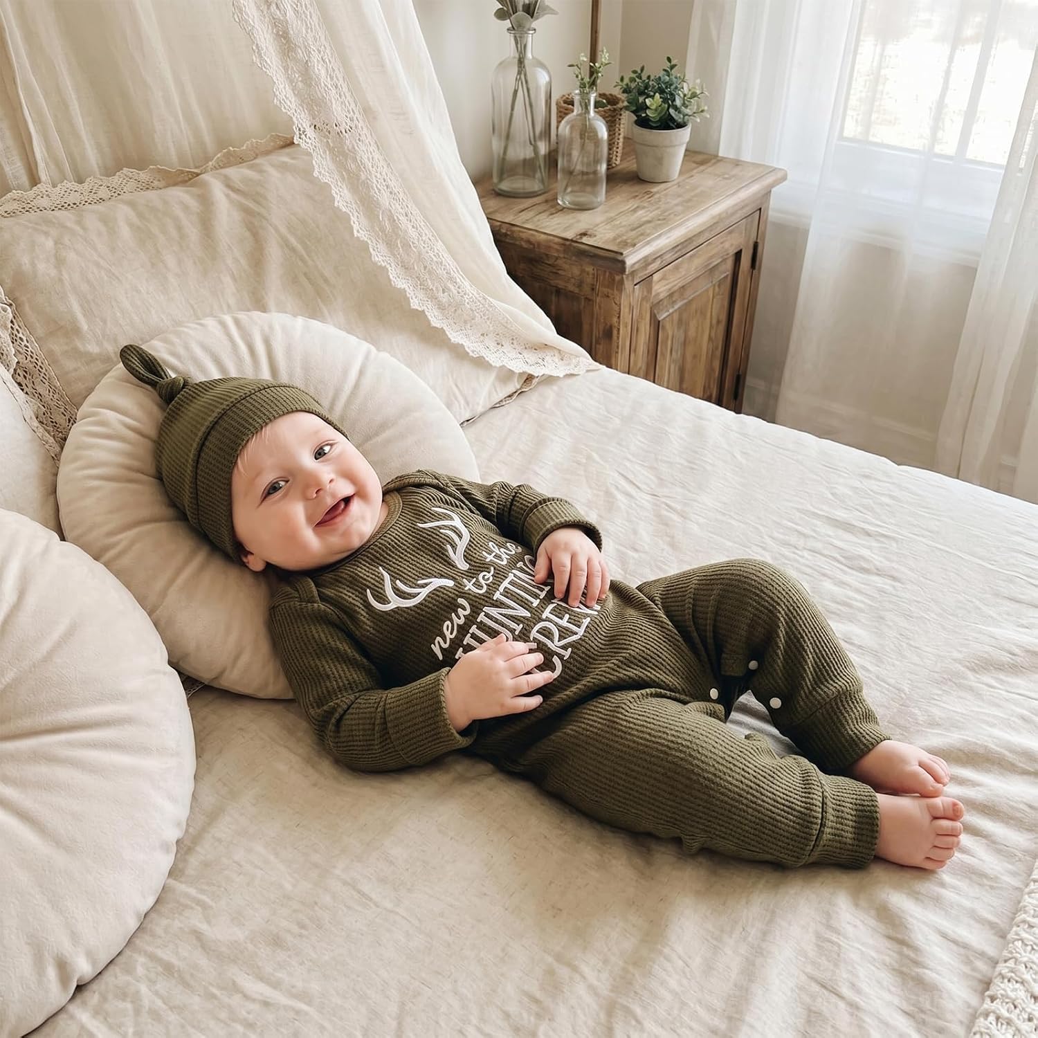 Newborn Baby Boy Fall Outfit Romper Jumpsuit Bodysuit Infant Clothes | Letter Long Sleeve Crew Neck Winter Cute Waffle Bodysuit