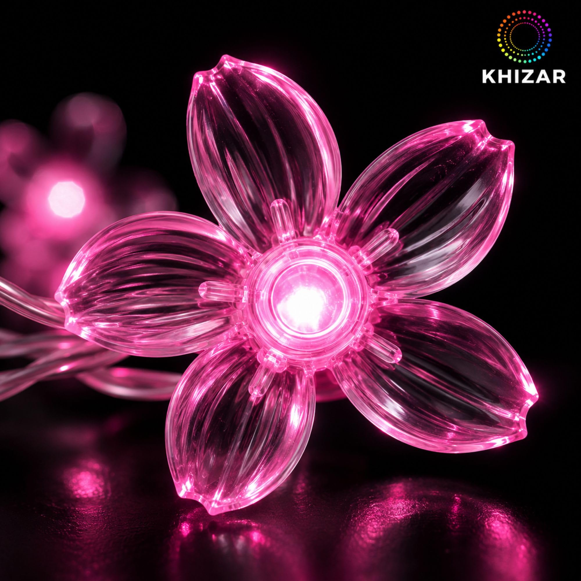 KHIZAR 16 LED Pink Silicone Flower String Light, Plug in Fairy Lights with Transparent Gel Wire for Bedroom, Wall, Mirror, Wedding, Diwali, Birthday, Party & Home Decoration 3