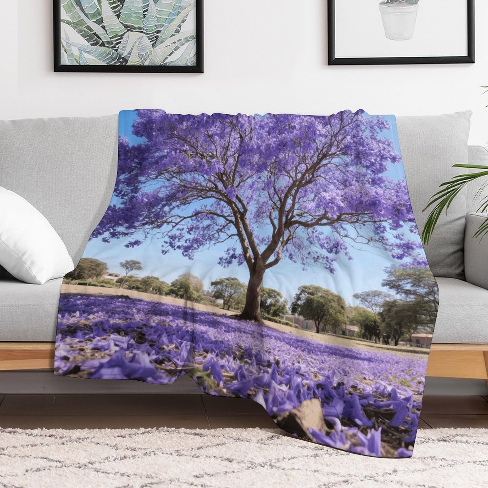 Custom Jacaranda Blanket Lightweight Flannel Fleece Throw for Couch Sofa Bed Luxury Soft Cozy Plush Lap Bedtime Blanket for All Seasons Bedroom Home Decor Gifts 40x50