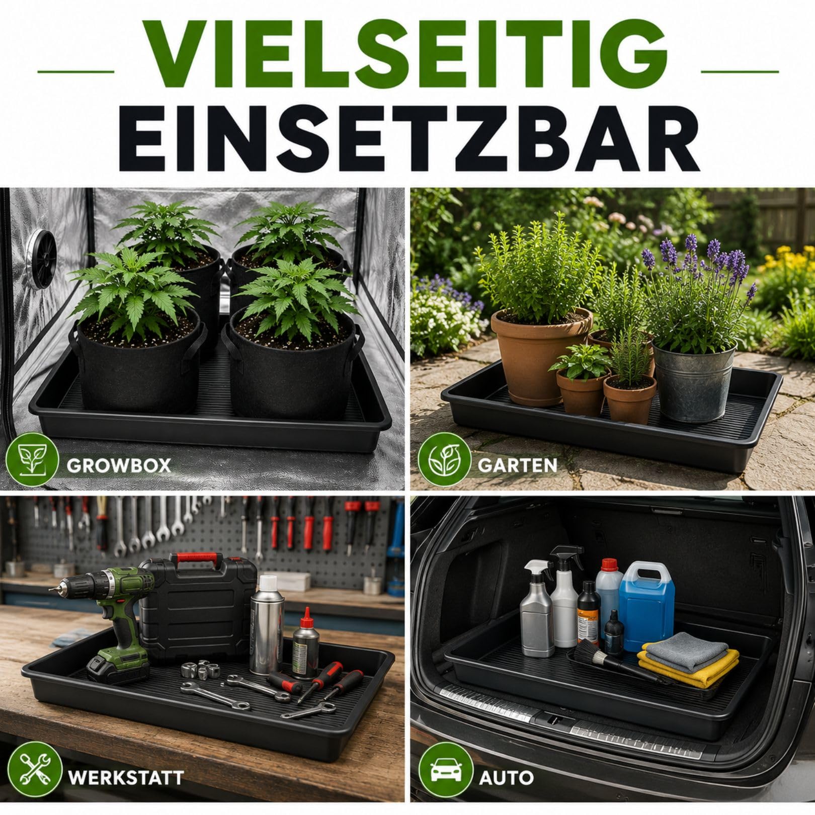 Weedness Pflanzenschale 120 x 120 x 12 cm Schwarz für Innen & Außen - Einlegeboden Schale Kunststoffwanne Untersetzer Pflanzen Rechteckig Garten Blumenschale Plastik