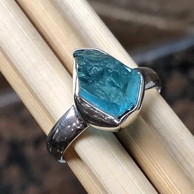 Genuine Neon Blue Apatite 925 Solid Sterling Silver Ring Size 6, 7.25, 8.25, 8.5, 9.25, 9.5