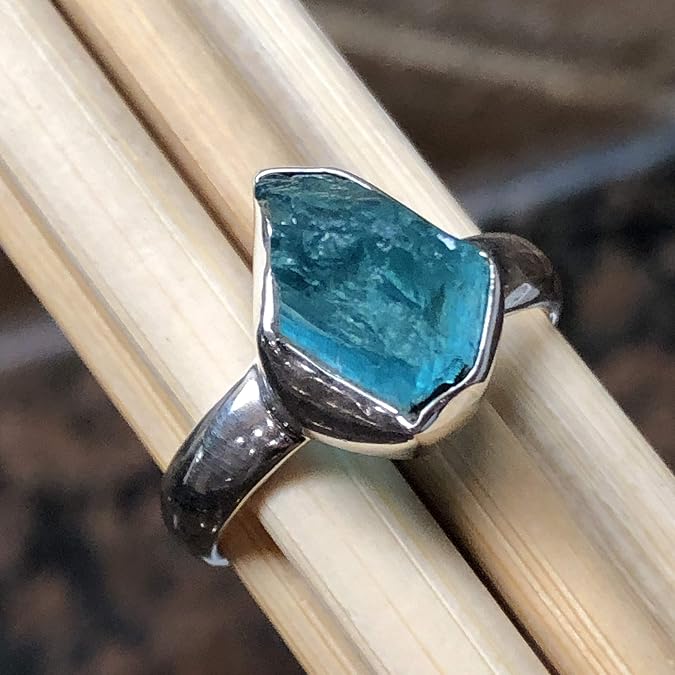 Genuine Neon Blue Apatite 925 Solid Sterling Silver Ring Size 6, 7.25, 8.25, 8.5, 9.25, 9.5