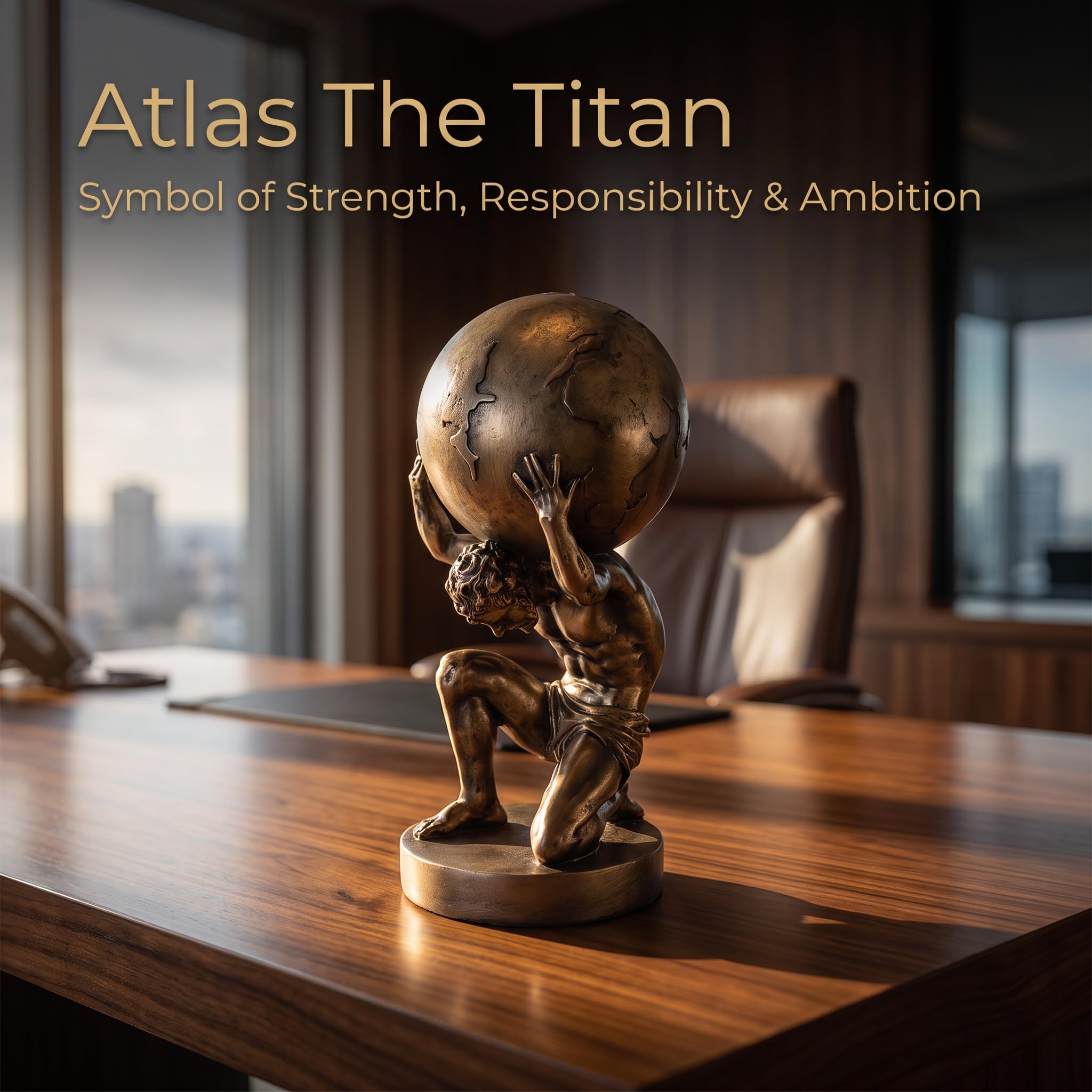 Antiker goldener Atlas-Skulptur, Figurenstatue, Harzfigur für Wohnzimmer, Tisch, Regal, Büro, Schreibtisch