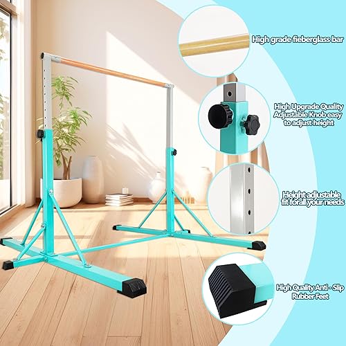 Miniatura 3 de Gymnastics Bar for Kids Ages 3-15, 35" to 60" Adjustable Height, 4FT Wide Base - Professional Kip Bar with 360 Stability & Fiberglass Crossbar, Easy