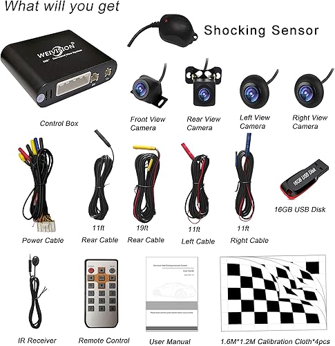 Miniatura 2 de Weivision Sistema universal de visión de pájaro de 360 grados, grabación de DVR para automóvil, visión panorámica todo el sistema de cámara de