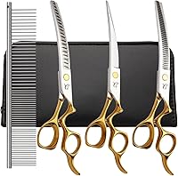 CITYWISH 4-in-1 Curved Dog Grooming Scissors Kit: Chunkers, Thinning Shears, Safety Tips for Professional Pet Trims