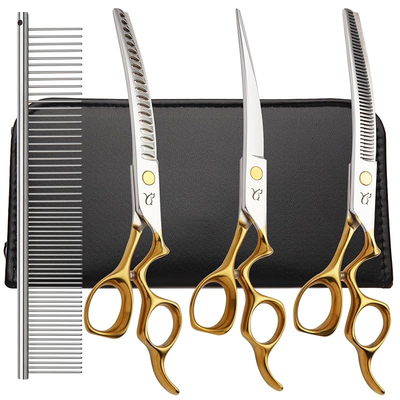 Kit de Tesouras Curvas para Tosa de Cães em Aço Inoxidável citywish 7 Peças Dourado