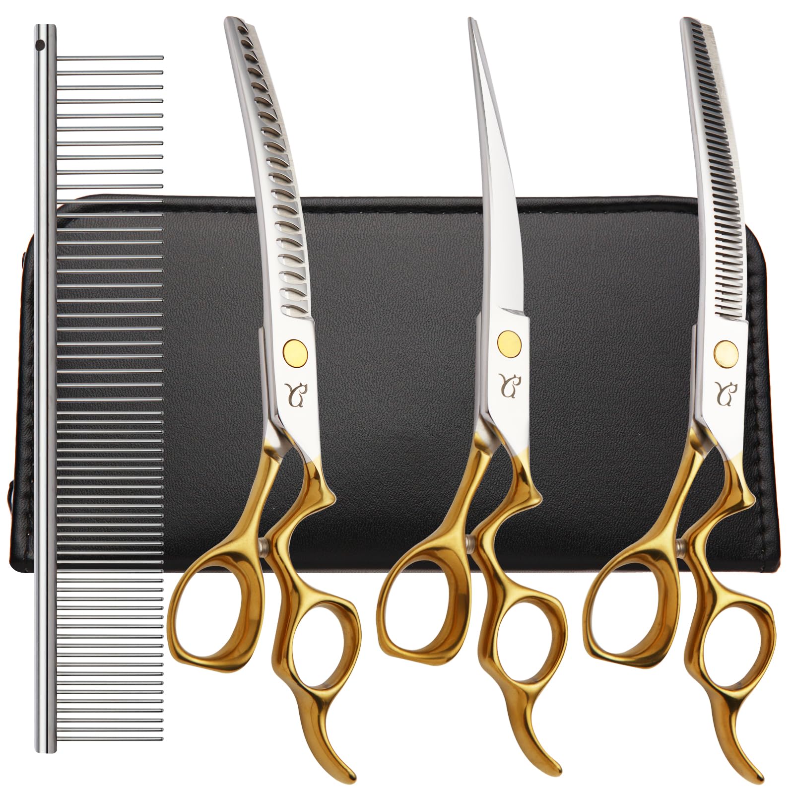 CITYWISH Dog Grooming Scissors,Curved Chunkers Shears Deg Grooming with Safety Round Tips, Sharp and Comfortable 4 in 1 Dog Scissers for Grooming