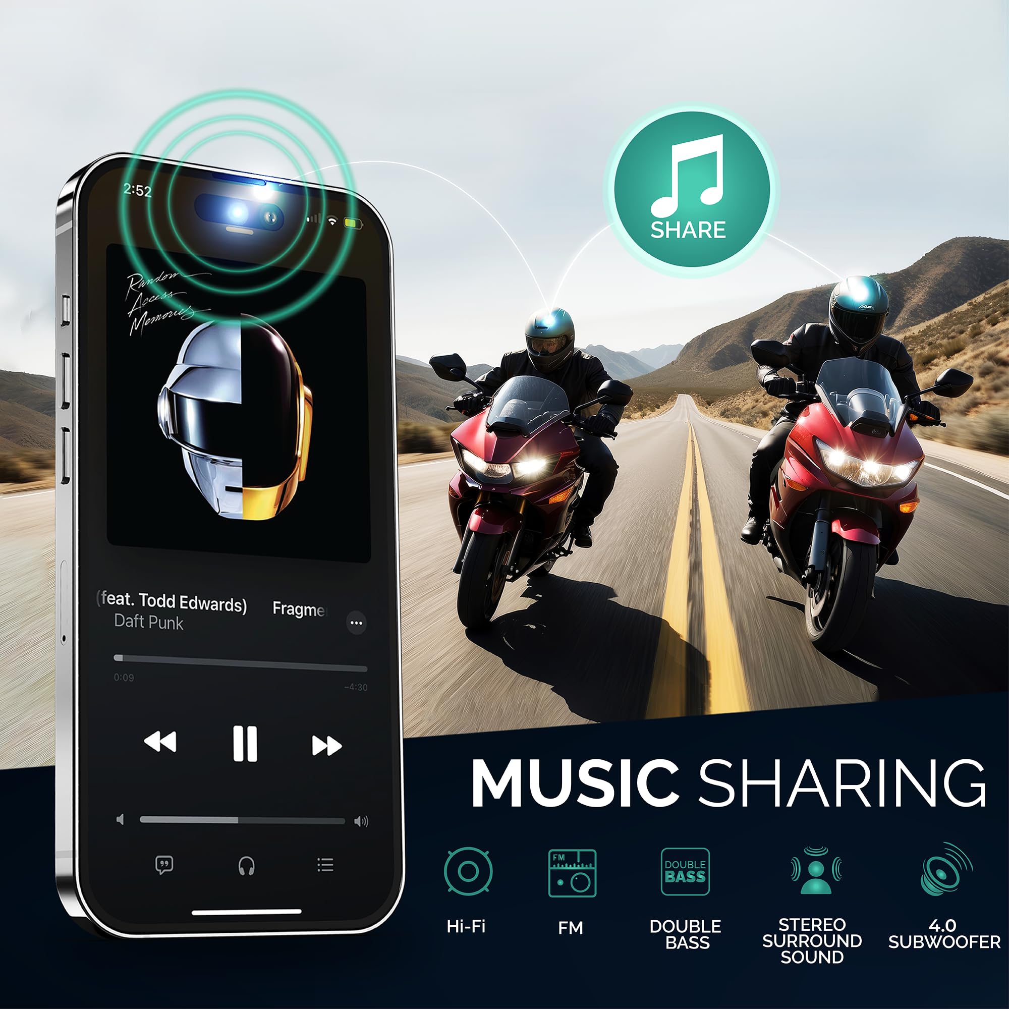 V8 Intercom Moto Système de Communication Bluetooth pour Casque de Moto Radio FM/Partage de Musique/Appel téléphonique (2 unités, Canal 2X)