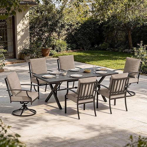 Miniatura 49 de Juego de 10 piezas de comedor para patio al aire libre, mesa de patio y sillas de ratán con agujero para paraguas, juego de mesa de comedor para 8