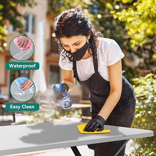 Miniatura 7 de YITAHOME Mesa de picnic resistente de 6 pies para exteriores mesa de picnic y banco de resina y marco de acero estable con agujero para paraguas