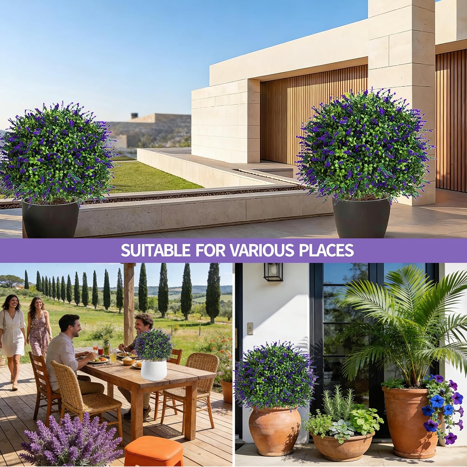 23" Set of 2 Artificial Lavender Topiary Trees for Outdoor with Ground Spike, UV Resistant Faux Boxwood Ball Plants, Fake Boxwood Plants for Indoor,Porch,Patio,Lawn Front Door Décor