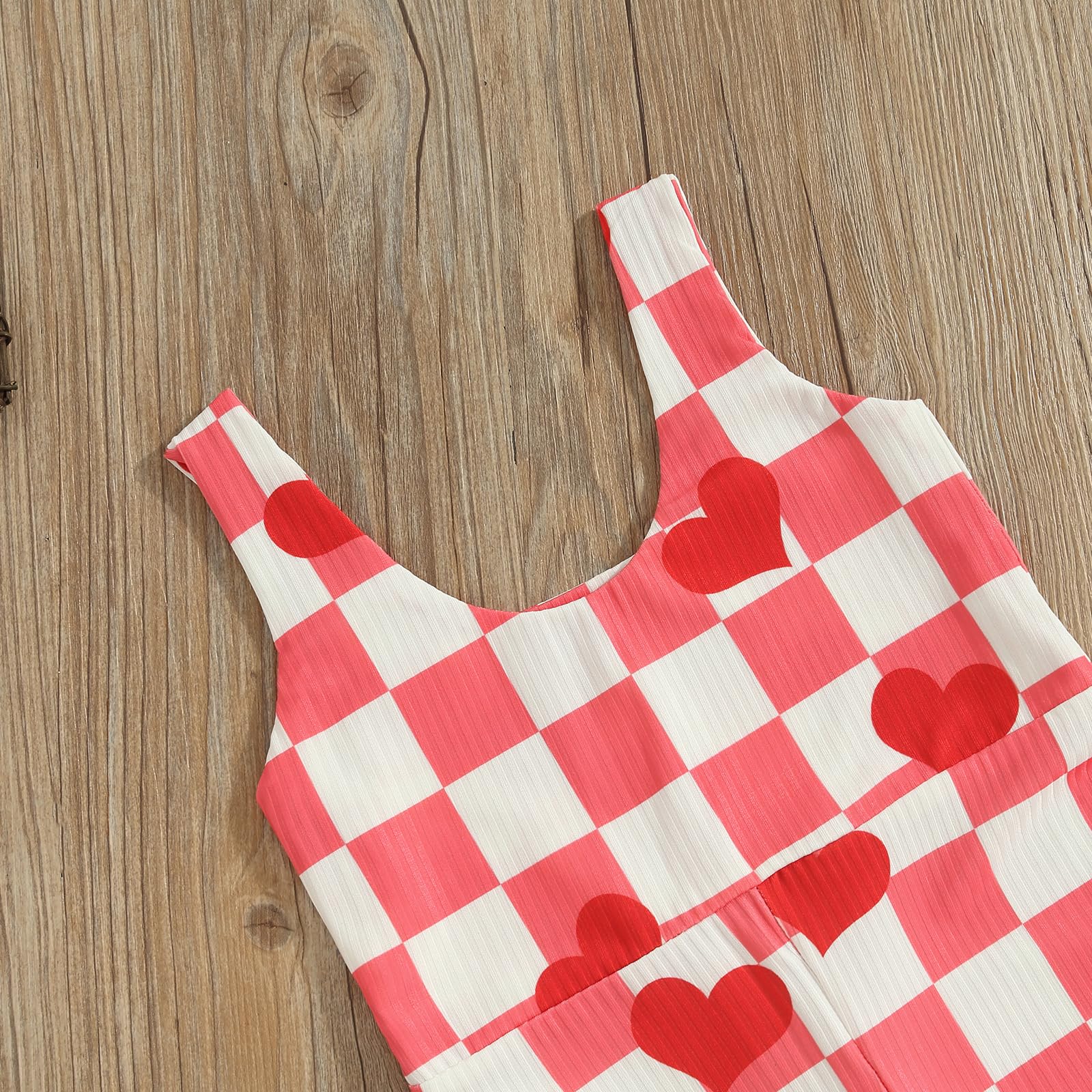 WenaZao BabyGirl Spring Summer Overalls Kids Red Sleeveless Heart Print Ribbed Strap Suspender Pants Valentines Day Outfit (Red, 1-2 Years)