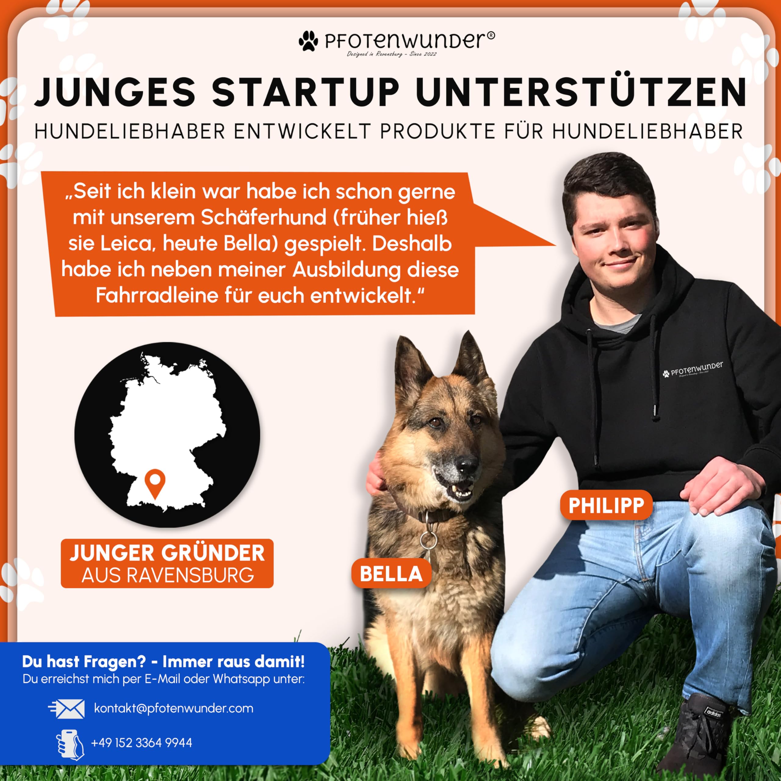 PFOTENWUNDER® Hunde-Fahrradleine + 1 elastische Hundeleine & 1 Trainingsbuch, extra Dicke 6mm-Leine | Abstandhalter Fahrradhalter aus hochwertigem Edelstahl mit Stoßdämpfern