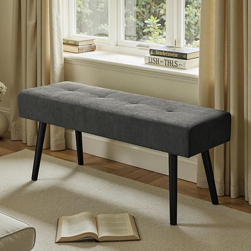 Miniatura 3 de Banco de entrada – Banco gris para dormitorio, moderno extremo otomano de cama, bancos acolchados de pana para sala de estar, vestíbulo, vestíbulo,