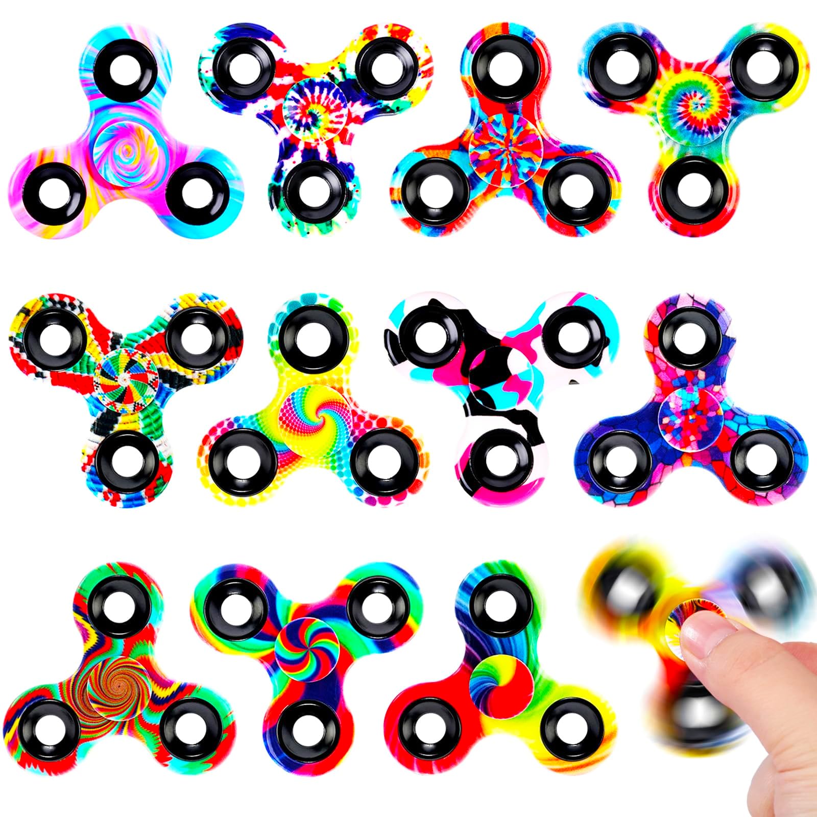 SCIONE Lot de 12 Fidget Spinners pour Enfants et Adultes – Jouets Sensoriels Camouflage et Tie-Dye, Mini Fidget Toys Anti-Stress, Idéal pour Sacs Surprises et Prix de Classe (6,3 cm / 2,48 Pouces)