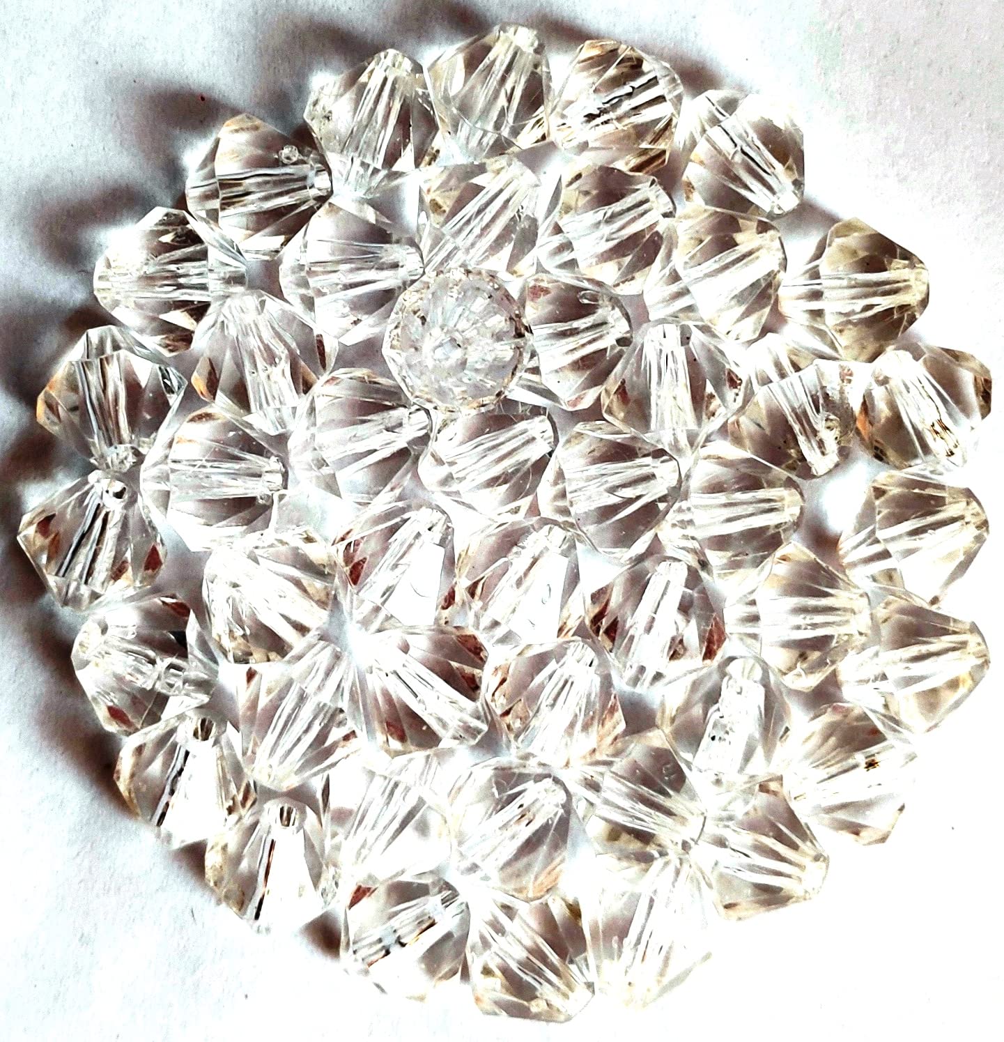 GoSetGet! White/Diamond 10mm (400 Pcs) Bicone Macrame Crystal Plastic Beads for Arts, Crafts & Decoratives-High Sparkle Cutting Crystal Beads for Macrame, Jhula, Torana, Jhumar (White/Diamond)