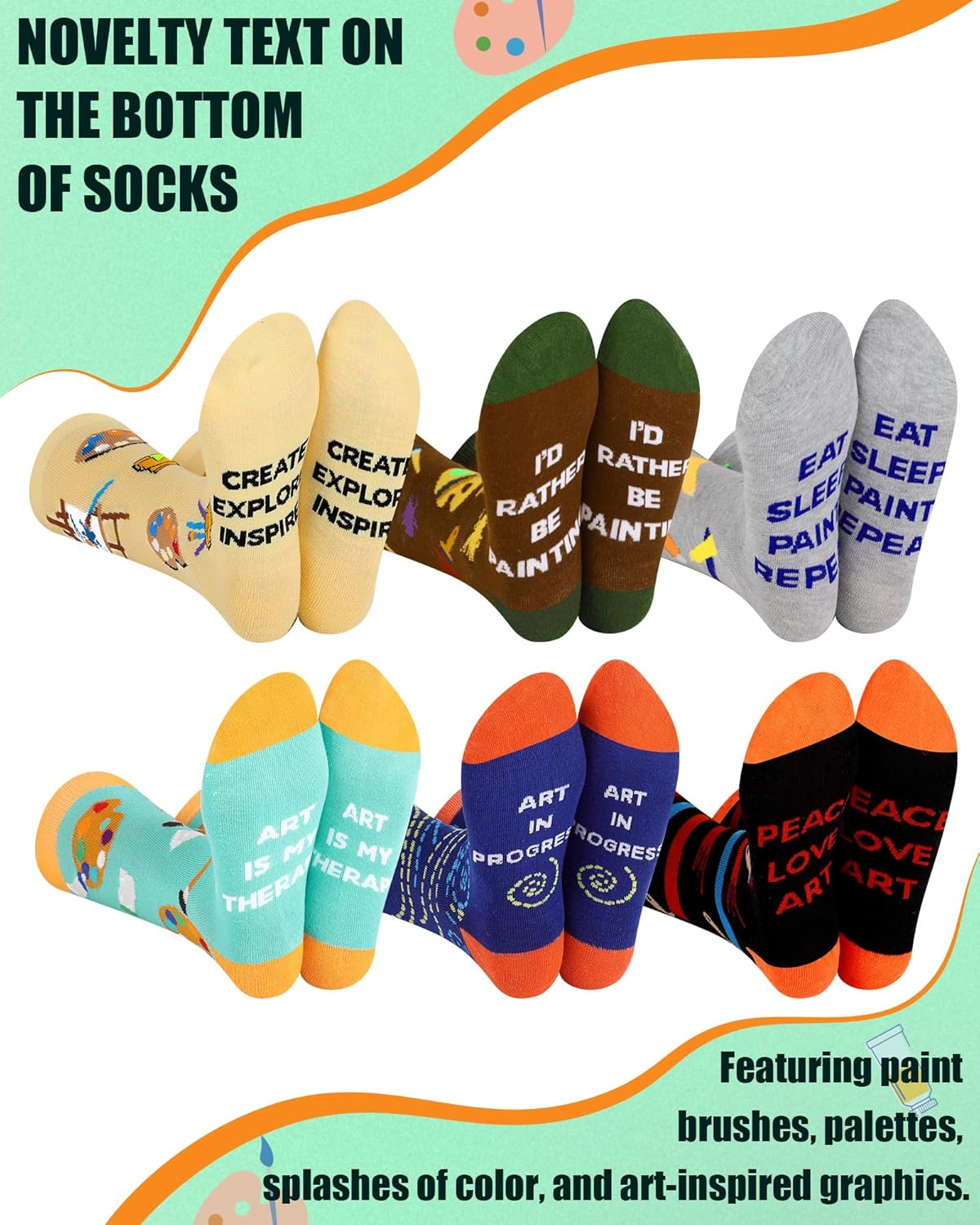 Berlune 6 Pairs Funny Art Crew Socks for Men Women Novelty Painting Cotton Casual Socks Artist Painter Holiday Gifts - Image 3